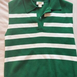 Anthropologie Maeve Green and White Striped Polo Knit